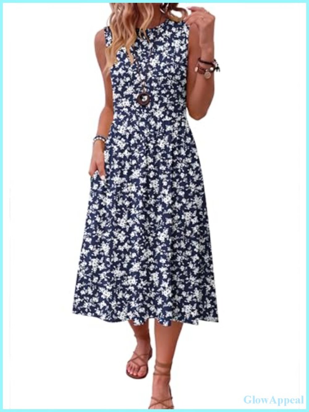Sleeveless Tank Midi Dress with Pockets A-Line Flowy Summer Casual